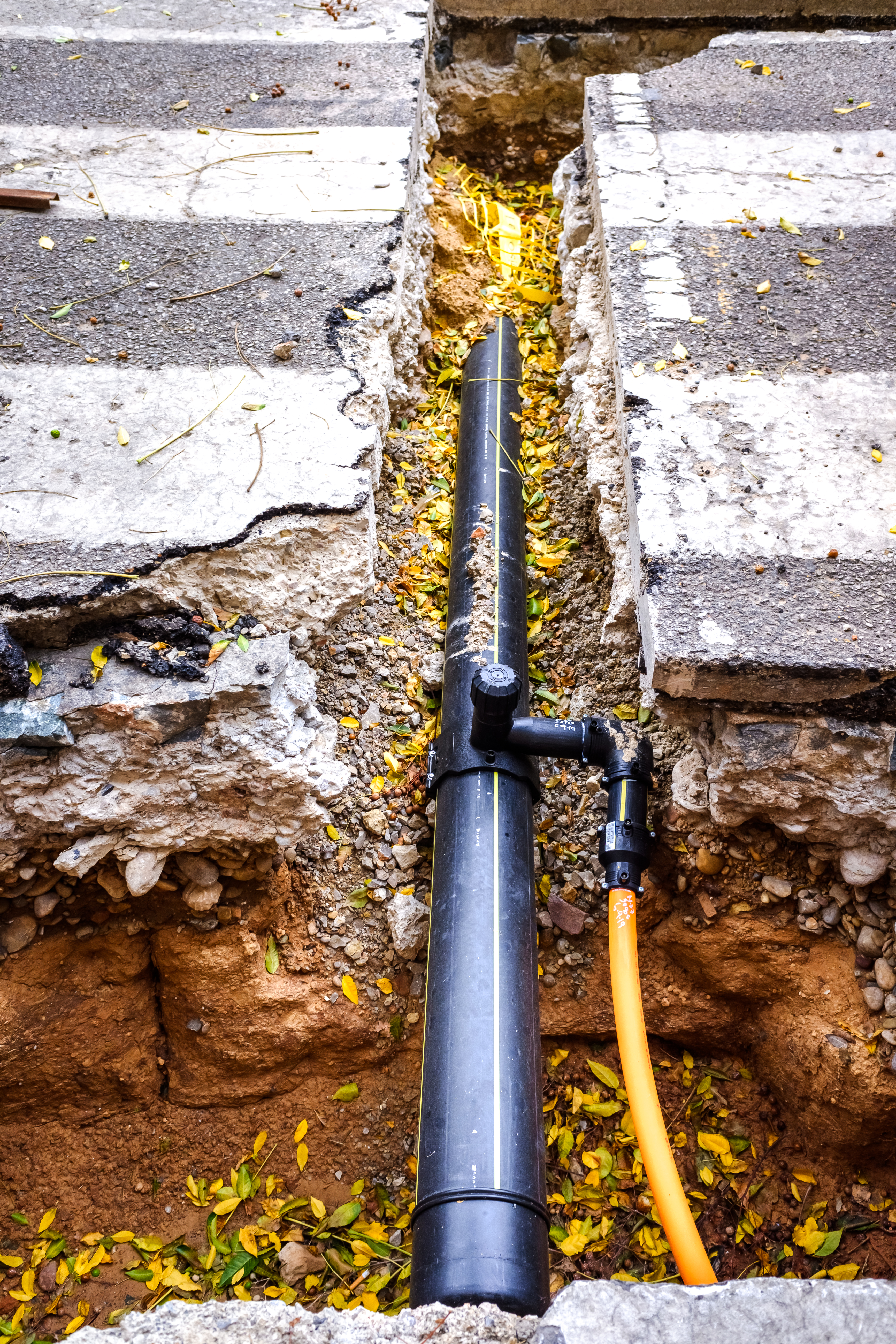 Underground pipe replacement and rehabilitation work in progress